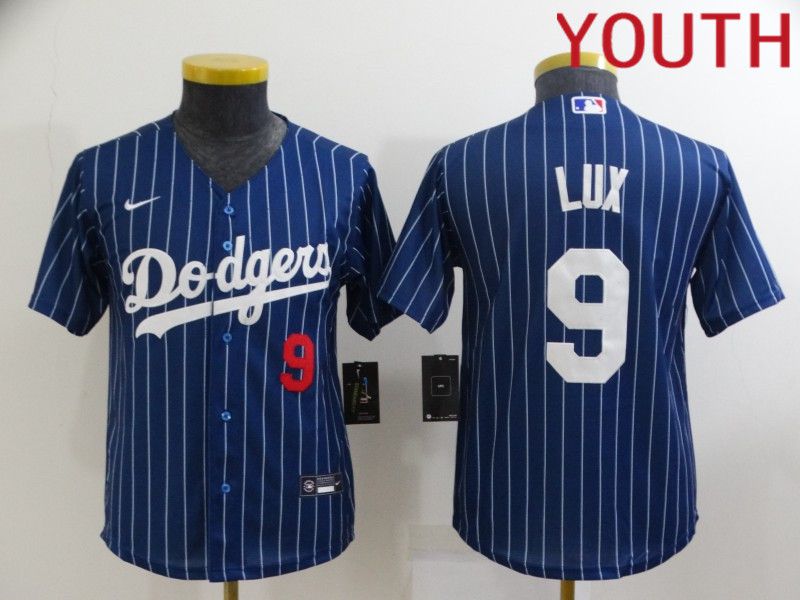 Youth Los Angeles Dodgers 9 Lux Blue Stripe Throwback Nike 2022 MLB Jerseys